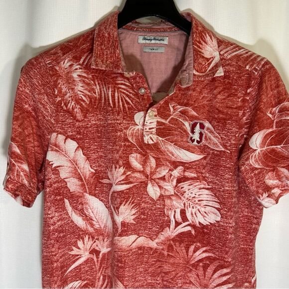 Tommy Bahama Tropical Print Red Trim Fit Polo Shirt Men’s Large - Picture 2 of 9